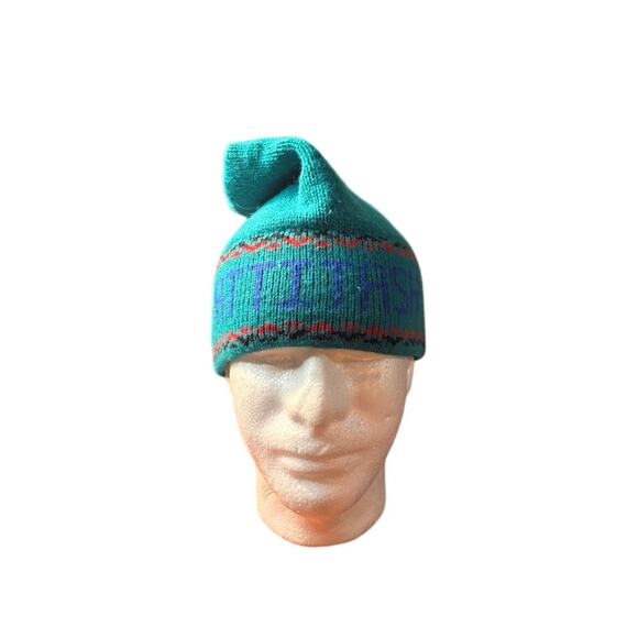 Vintage 80s Attitash Mountain Ski Hat Winter Beanie Turquoise Blue Knit - Picture 2 of 8